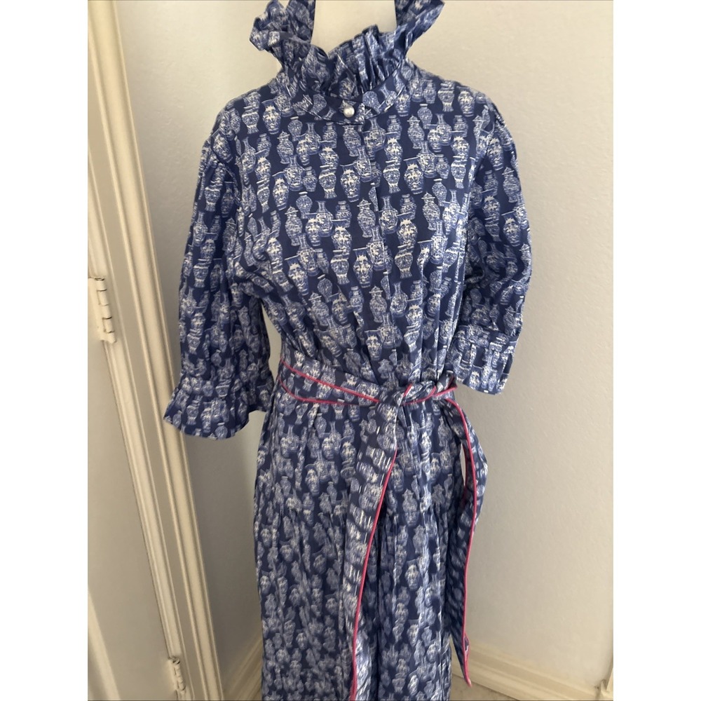Pittypats Clothing Co Arcadia Dress XL Blue White Ginger Jar Chinoiserie Maxi - Picture 2 of 11